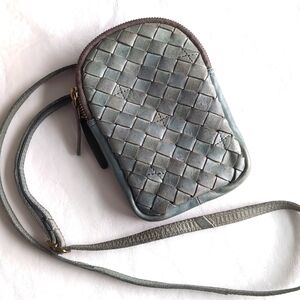 Vilenca Holland Woven Leather Crossbody Bag Sage Aqua Travel Phone Purse